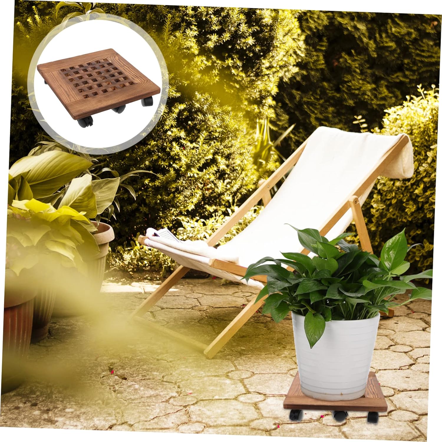 BESTonZON Heavy Duty Movable Flowerpot Tray with Universal Wheels Hollow Out Plant Pot Holder Rolling Base for Garden and Indoor Use