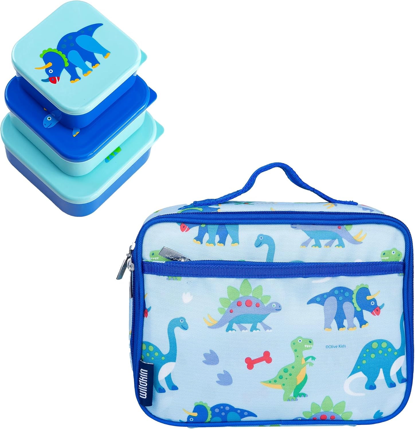 Wildkin Kids Lunch Box & Nested Snack Containers Bundle – Organized, Reusable, Keeps Food Fresh for School & Travel - Dinosaur Land