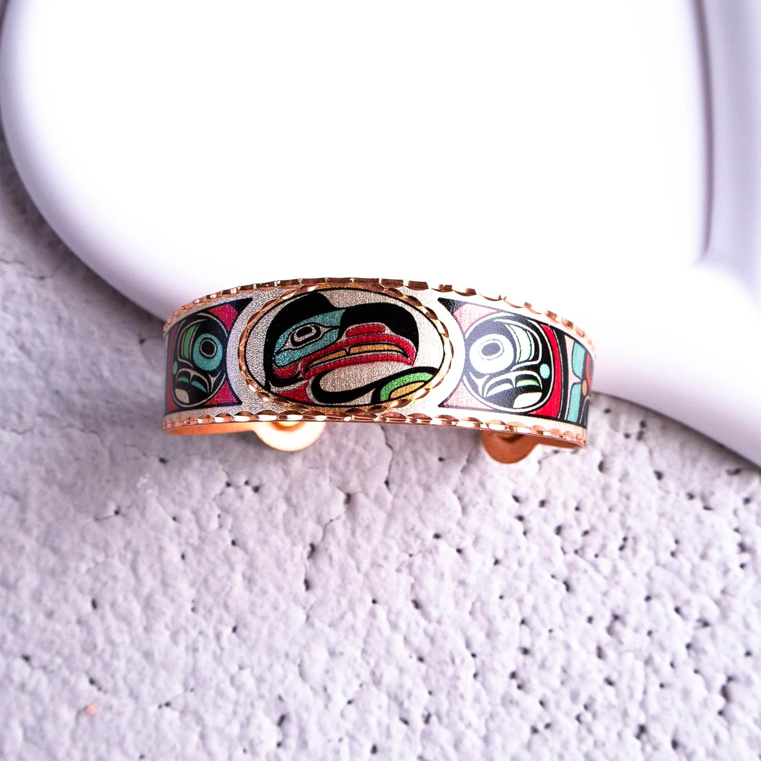FRONT LINE JEWELRY Inspired Northwest Native Eagle Bracelets. Eagle Totem Bracelets Colorful Haida Totem Cuff Pacific West Coast Jewelry