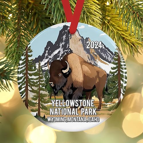 Miniatura 3 de 2024 Yellowstone National Park Christmas Tree Ornament, Great Ceramic Adventure Vacation Souvenir