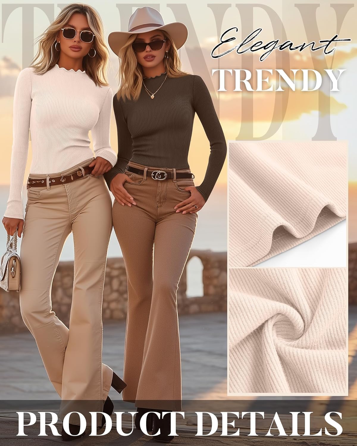 Riyiper 4 Pack Cotton Women's Mock Turtleneck Long Sleeve Tops Ribbed Lettuce Trim Slim Fit Basic Shirts Thermal Base Layer - Image 4