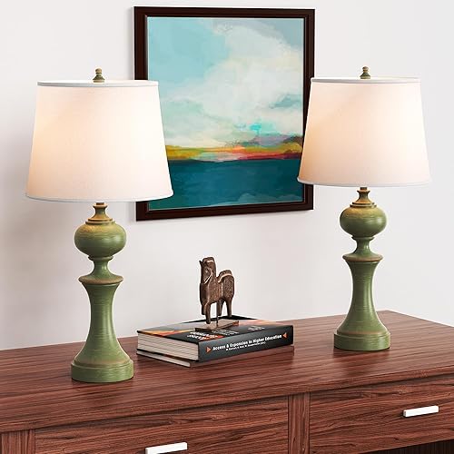 Miniatura 11 de Pia Ricco Juego de 2 lámparas de mesa de cerámica de 22 pulgadas, lámpara rústica de granja, lámparas de mesita de noche, lámpara de mesa auxiliar