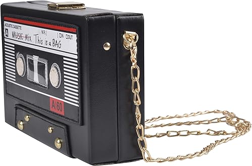 Miniatura 2 de QZUnique Bolso de hombro en forma de cinta con grabador de radio PU Crossbody bolso de noche retro para mujer, bolso de mano