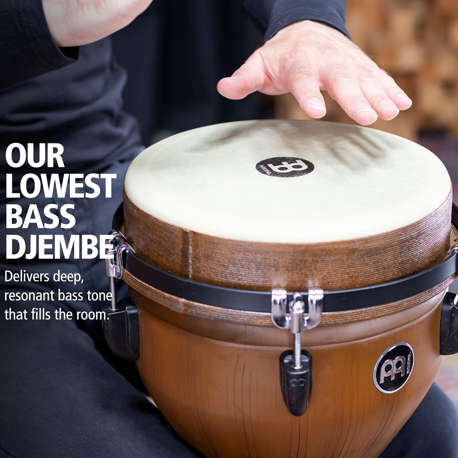 Jumbo Djembe Hand Drum with Deep Bass Tone — NOT MADE IN CHINA — Synthetic Shell and Head, 2-Year Warranty