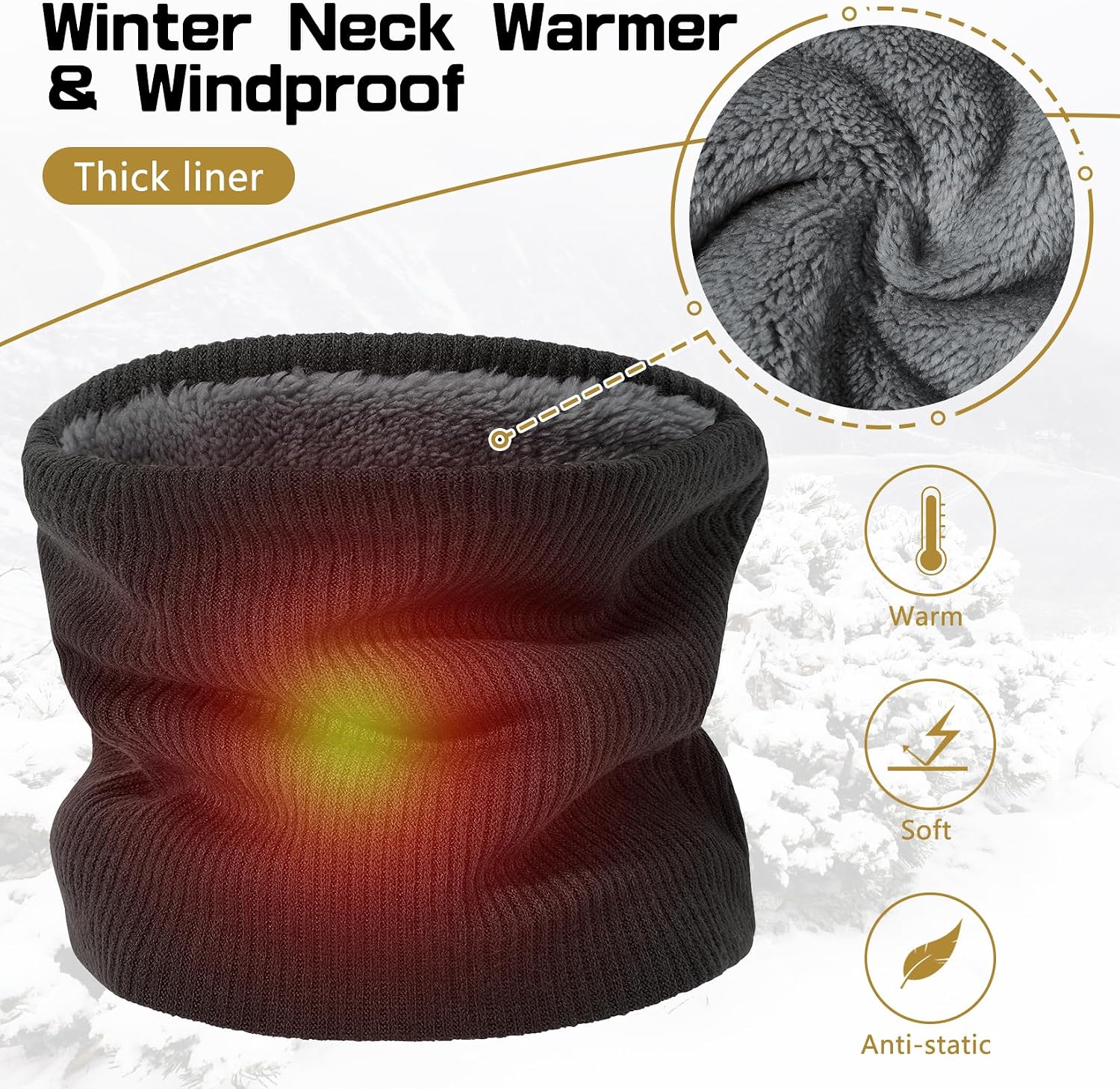 Century Star Winter Warm Neck Gaiters For Men Fleece Neck Warmer Thick Mens Neck Scarf Windproof Face Cover