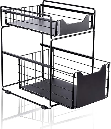 Amazon シンク下 スライドラック 2段 キッチン収納 流し台下 洗面台下 整理ラック 調味料ストッカー 調味料入れ L ブラック L 調味料 スパイスラック オンライン通販