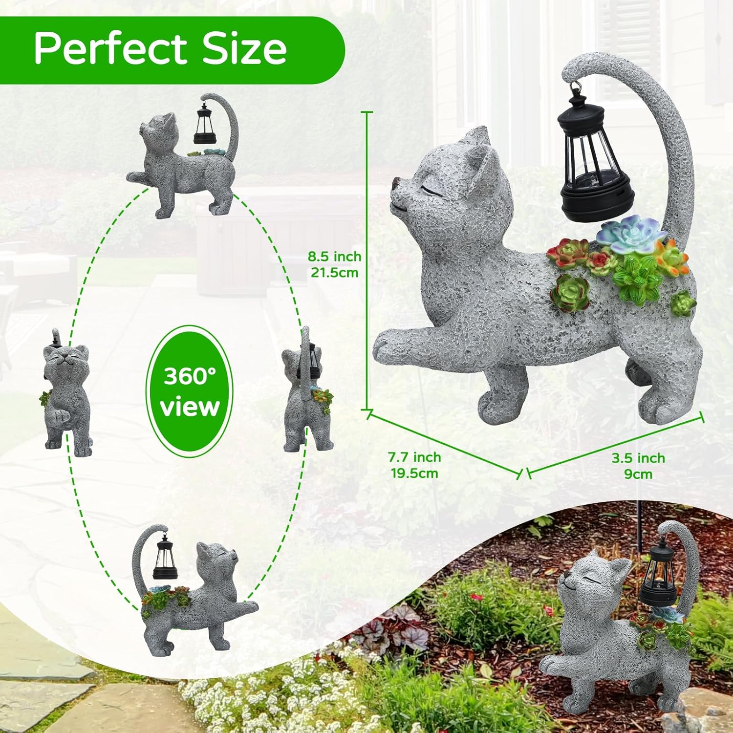 WENYLE Solar Garden Outdoor Statues,Cat Garden Statue with Succulent Solar Lantern, Cat Lover Gifts for Women thumbnail