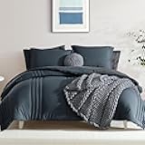Monbix King Size Comforter Set - 7 Pieces Bed in a Bag King, Blue Gray Bedding Sets with Comforter, All Seasons Comforter Bed Set with Sheets, Pillowcases & Shams