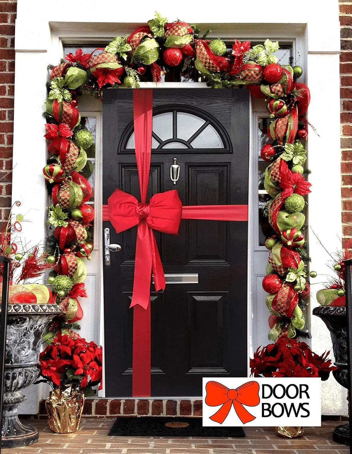 Red Satin Padded Christmas Bow Door Decoration Shop Bow with Gift Wrap Ribbons - Image 3