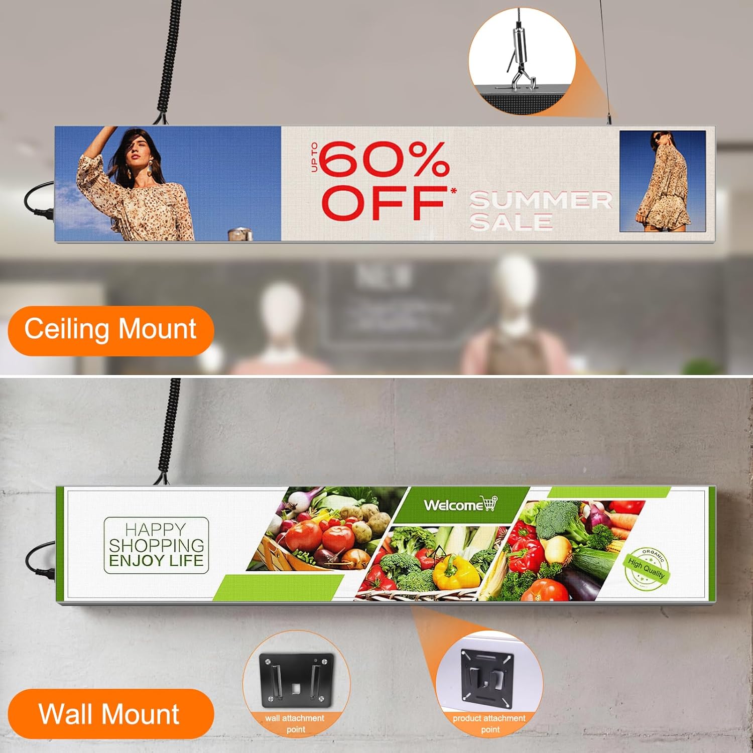 LEDLightsWorld P1.86 Programmable LED Sign, 37.8" x 6.3" LED Ticker Display Bar for Business, Ultra-thin Full Color Scrolling Digital Signage, App Control Advertising Board Screen