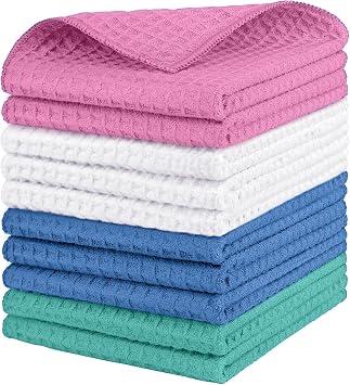 HOMEXCEL Waffle Weave Microfiber Towel, 10 PK Waffle Towels, 12 x 12 in