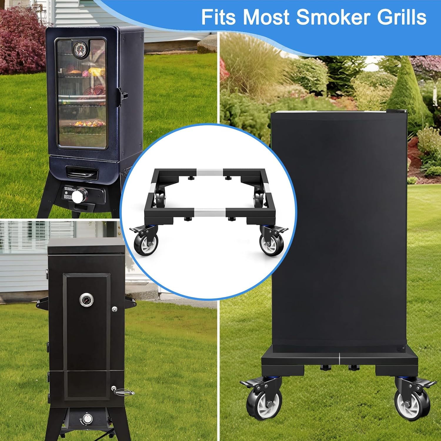 Heavy Duty All Steel Smoker Stand with 5 Inch Casters Wheels, for Vertical Electric Smoker&Digital Electric Smoker Universal Mobile Base