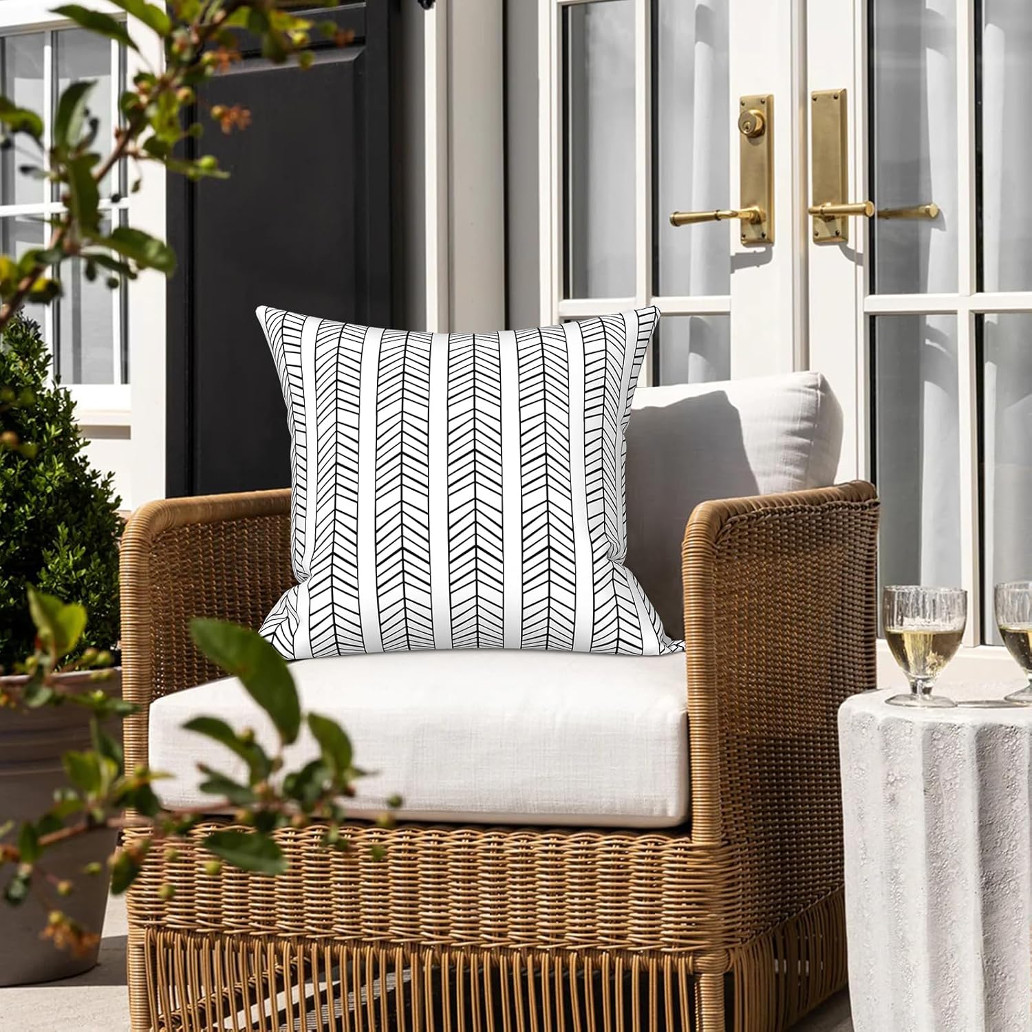 LVTXIII Outdoor/Indoor Throw Pillows, Decorative Throw Pillows with Inserts, 18”x18” Square Pillows for Bed, Couch, Sofa and Patio Furniture (Set of 2, Herringbone White)