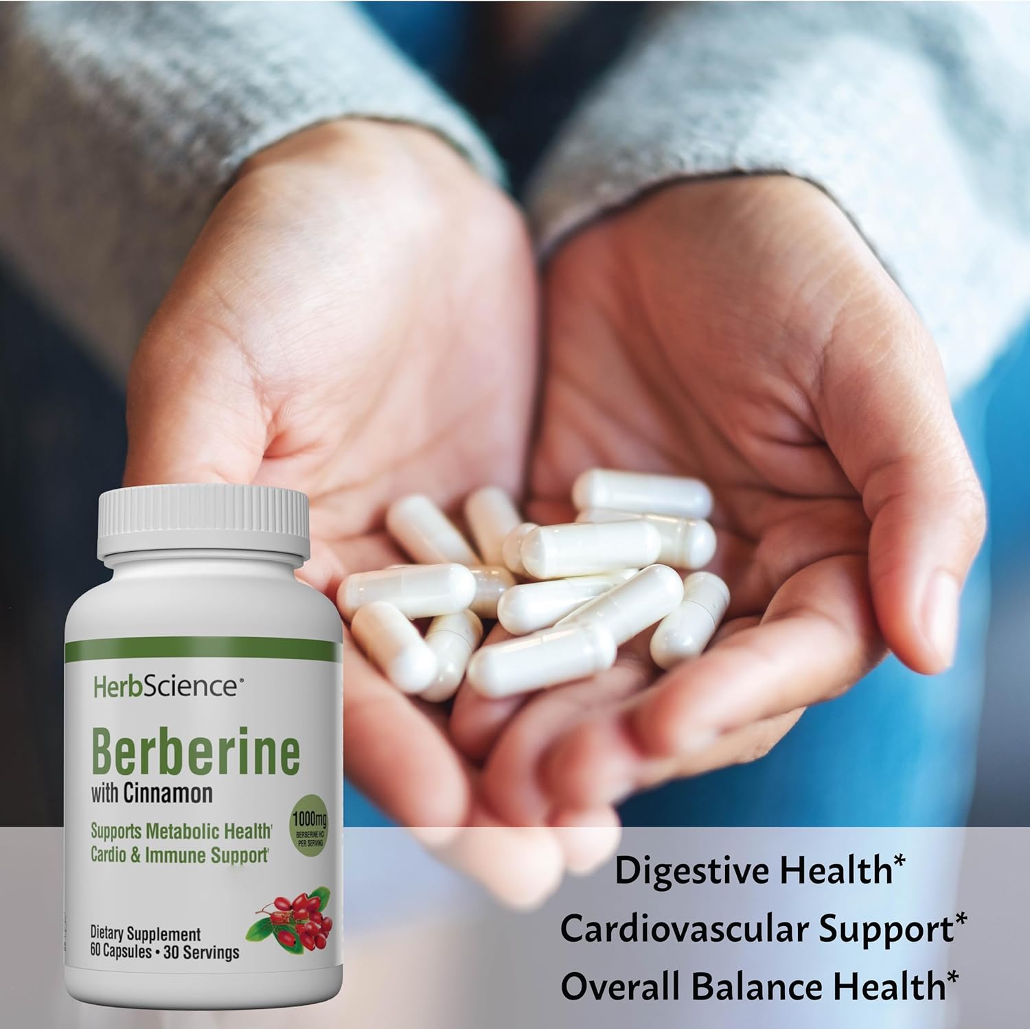 Herb Science Berberine, 1000mg of Berberine per Serving, Supports Metabolic Health, Cardio and Immune Support, Promotes Healthy Heart, 120 Capsules, 60 Servings, 2 Pack
