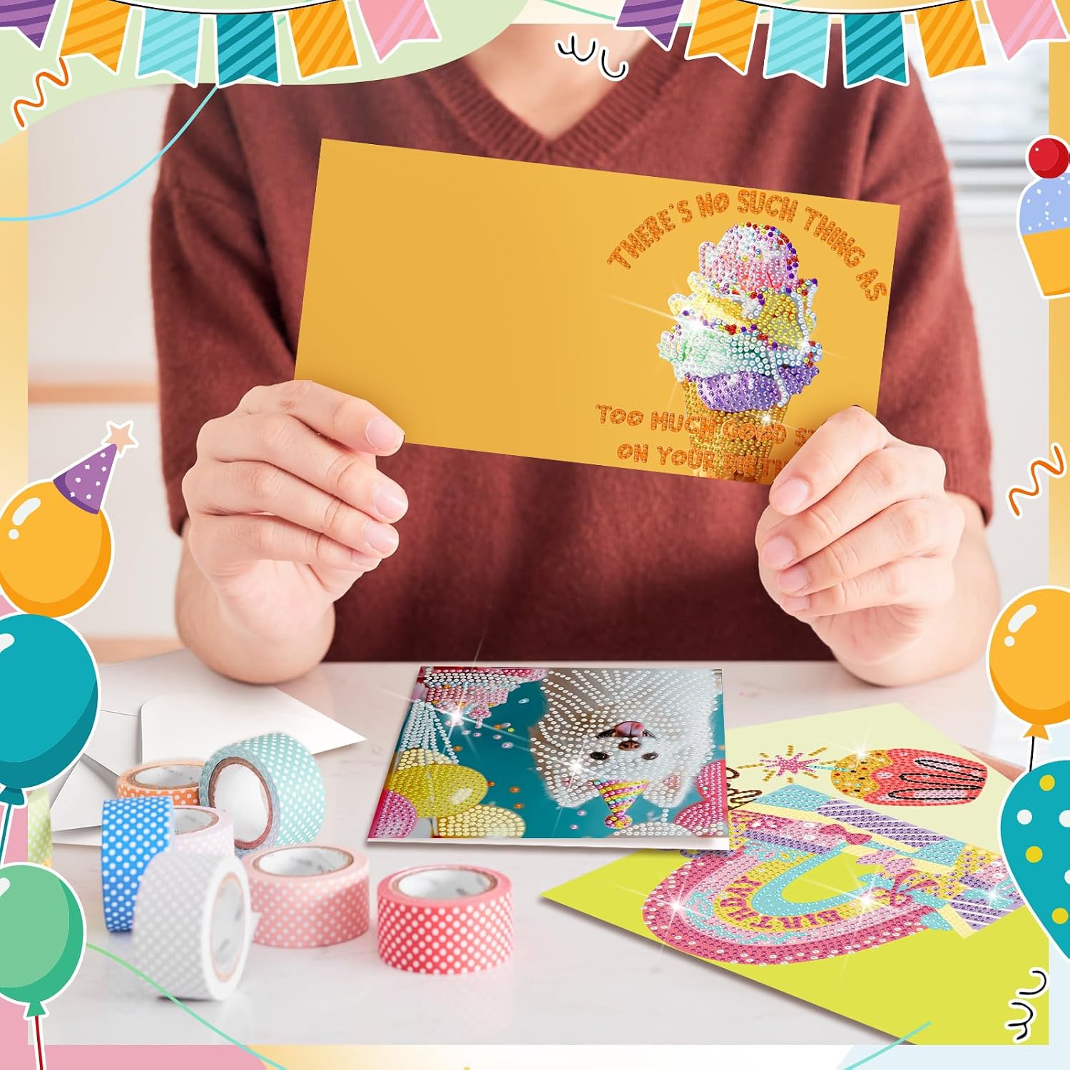 Saillong 24 Pack Happy Birthday Diamond Painting Greeting Card Kits DIY Animal Birthday Diamond Art Cards with Envelopes Cake 5D Rhinestones Painting Kits for Adults DIY Crafts Family Friend Gifts