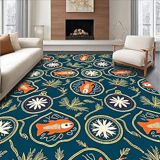 Ultra Soft Area Rug 2x3, Holiday Ornament Lattice with Swimming Fish and Pine Needle Details, Non Slip, Stain Resistant, Washable Area Rugs for Living Room, Bedroom(Blue, 2x3)