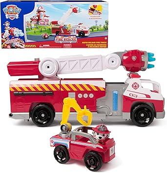 Paw Patrol Fire Rescue: Rapid Reload Fire Truck with Marshall Figure, Quick-Fire Launcher, Lights & Sounds, Kids Toys for Boys & Girls Ages 3 and Up