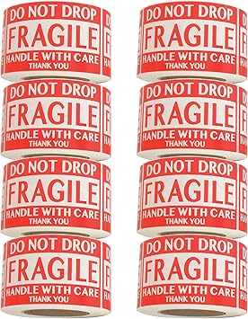 300 Autocollants Fragile Avec Inscription En Anglais This Way Up Handle With Care Autocollants Grande Taille 15 X 9 Cm White-Red Étiquette 300 Par Rouleau