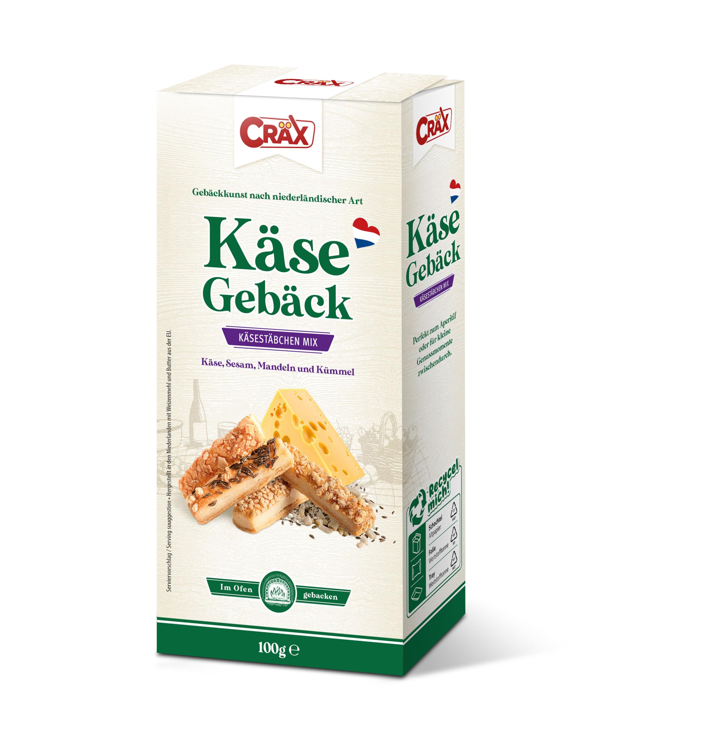 Cräx Käse-Blätterteig Stäbchen Mix (Käse, Sesam, Mandel, Kümmel) 100 g, 10er Pack (10 x 100 g)