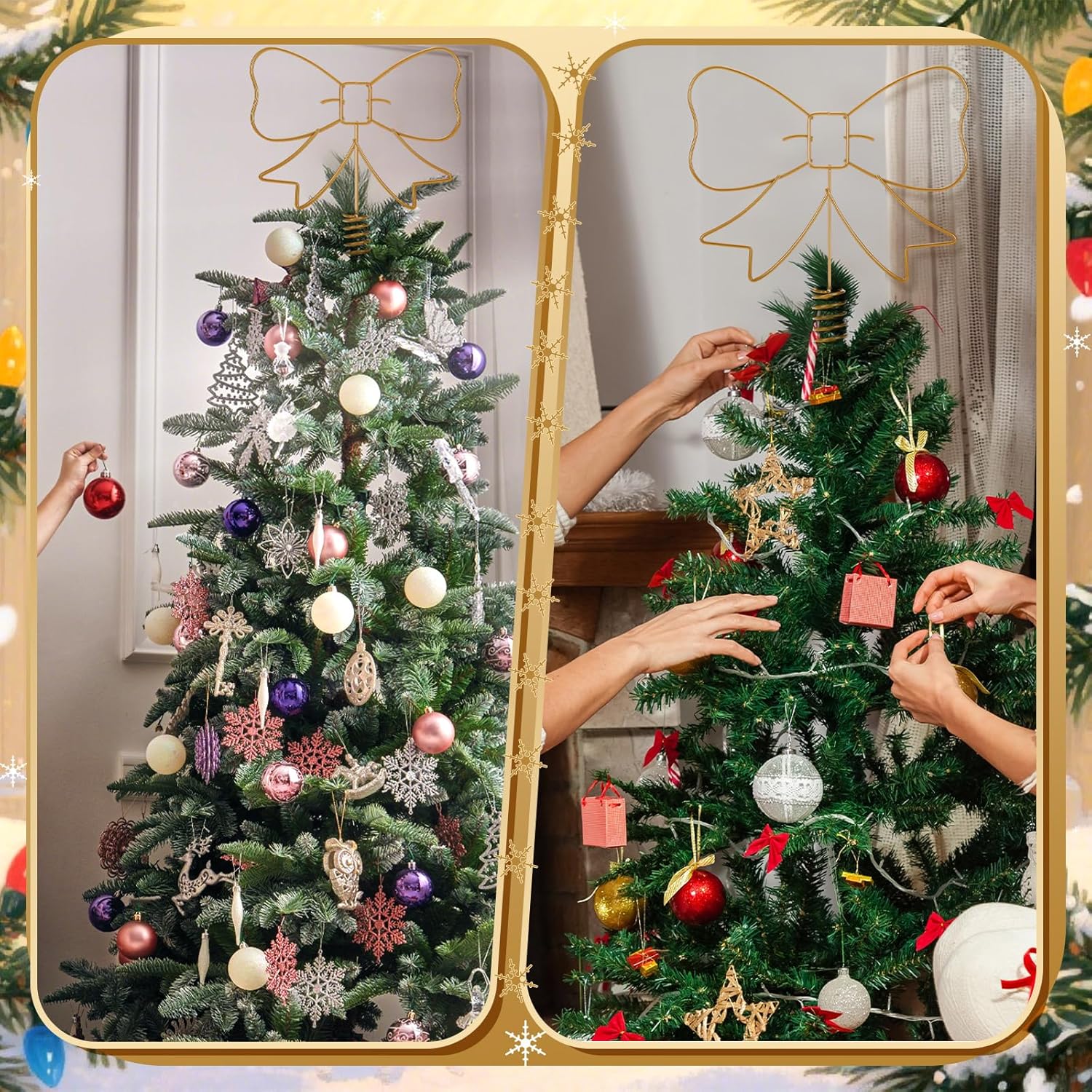 Vintage Gold Bow Christmas Tree Topper 9.8 Inch Xmas Golden Wire Hollow Bow for Christmas Tree Decoration Retro Winter Home Indoor Outdoor Decor - Image 6