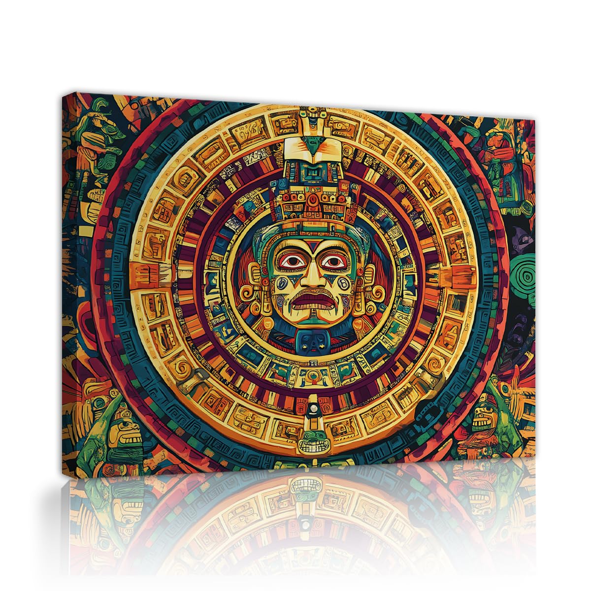 TOANGWALL Ethnic Ancient Aztec Sculpture Style Canvas Poster Dining Room Colorful Geometric Tribal Pattern Wall Art Prints for Bedroom House Decor 80x95cm