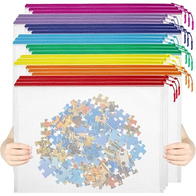 YOPCDJ 24pcs Mesh Zipper Pouch File Bags Puzzle Storage Bags, A3 17x12 Inches Large Reusable Zipper Pouches for Organizing Classroom Board Game Organization