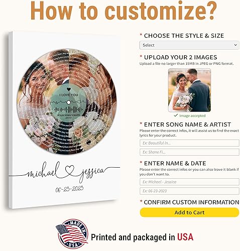 Vista 42 de VICILO Póster de letras de canciones personalizadas, enmarcado, lienzo personalizado, arte de pared, regalos para el día de San Valentín para él