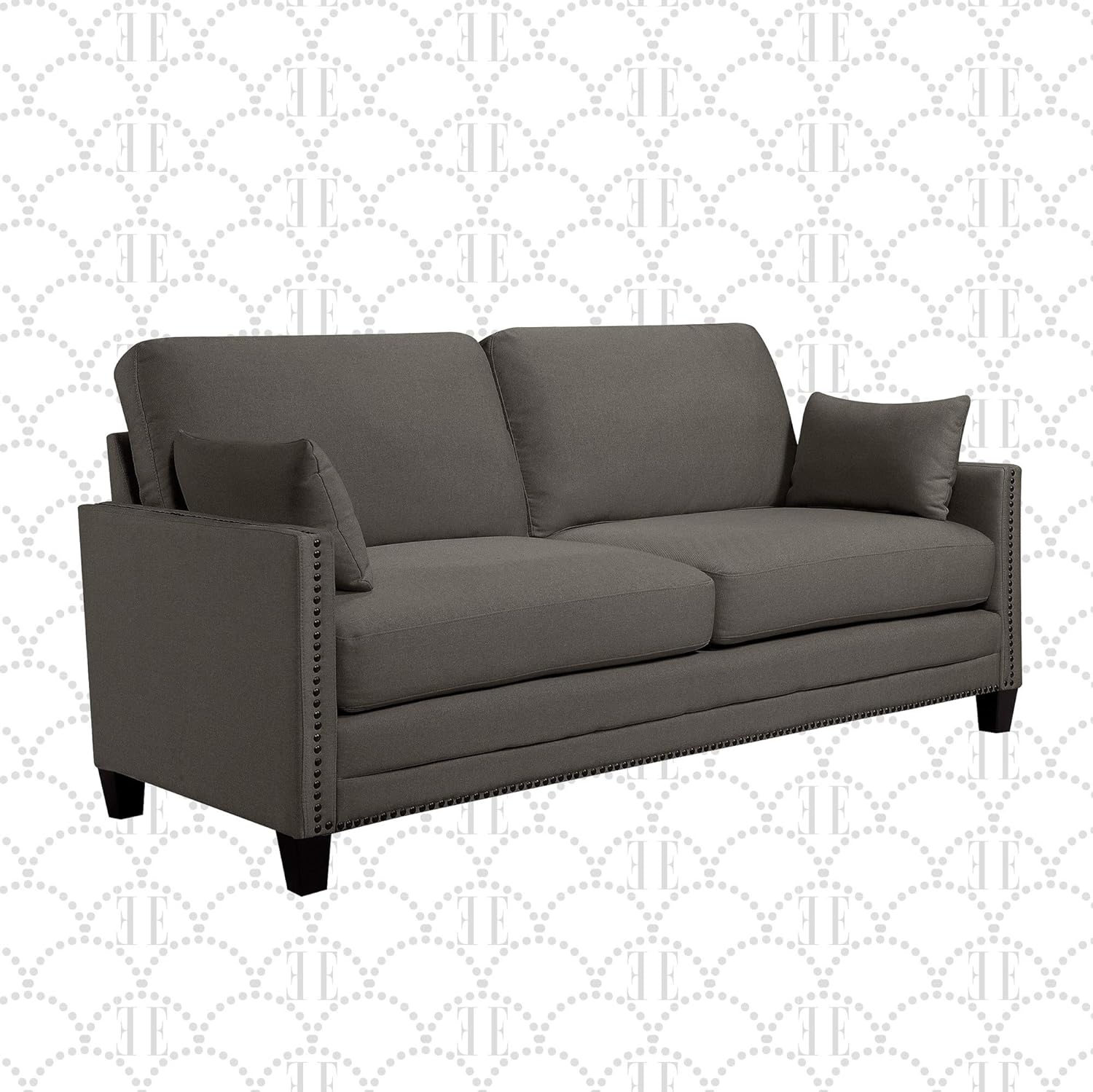 Elle Decor Bella Sofa with Nailheads, Fabric, Gray