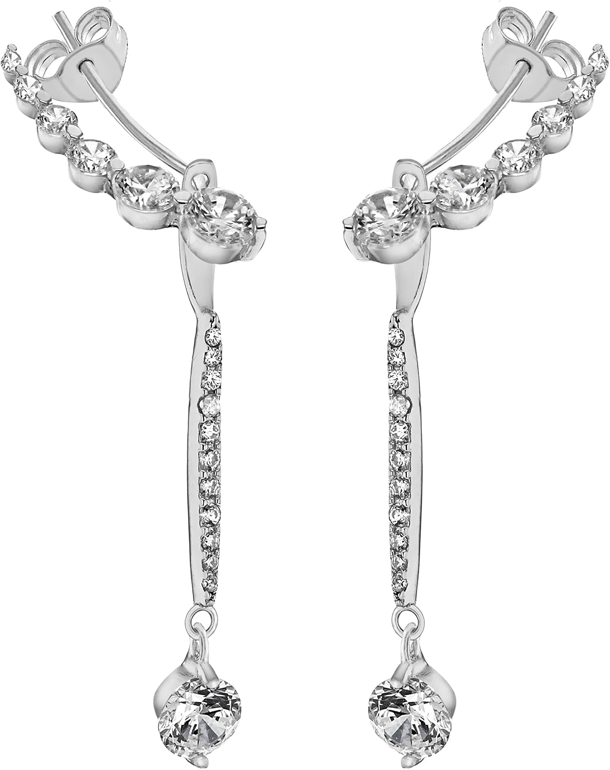Tuscany Silver Women's Sterling Silver Rhodium Plated White Cubic Zirconia Jacket & Crawler Earrings3.5 - Image 3