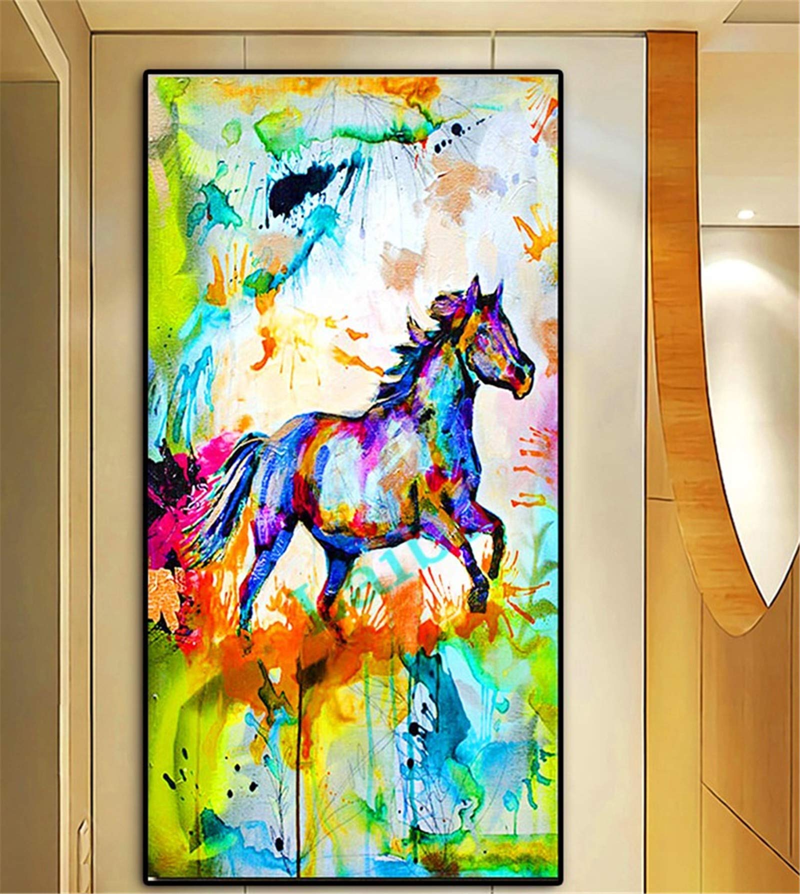 Kit de peinture diamant 5D de cheval coloré en strass carrés de taille 70x200cm