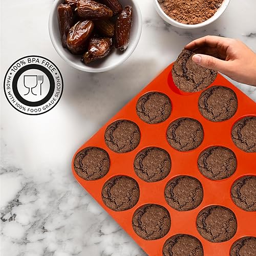 Miniatura 7 de Molde de silicona Oreo para galletas y muffins de chocolate, tamaño Texas, 14 x 9.70 pulgadas, antiadherente, grado alimenticio, 24 mini tazas,