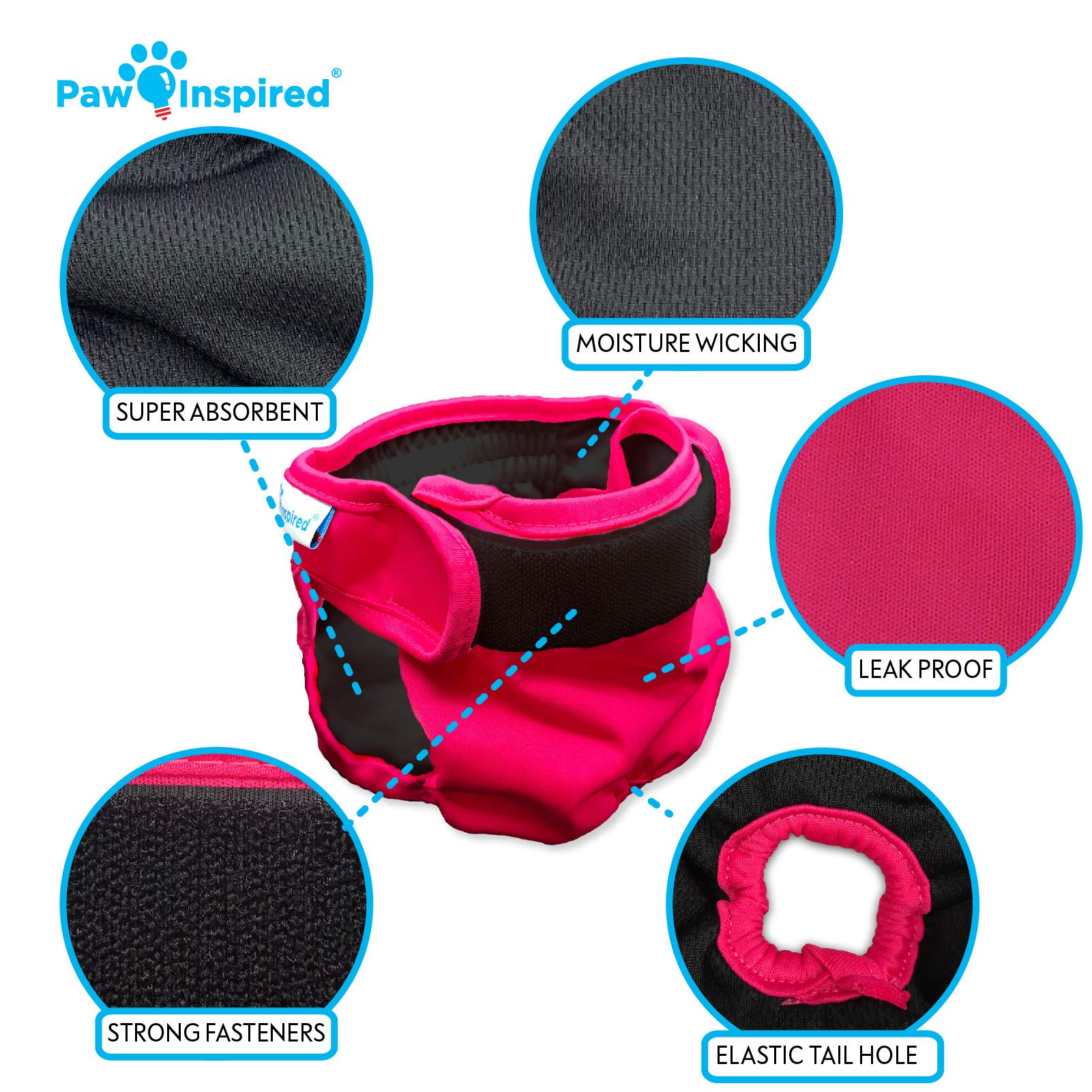 Paw Inspired Pañales lavables para perros, forro surtido y negro, grande, paquete de 2 | Pampers de tela reutilizable para perros hembras para entrenamiento de orinal, calor, incontinencia, viajes