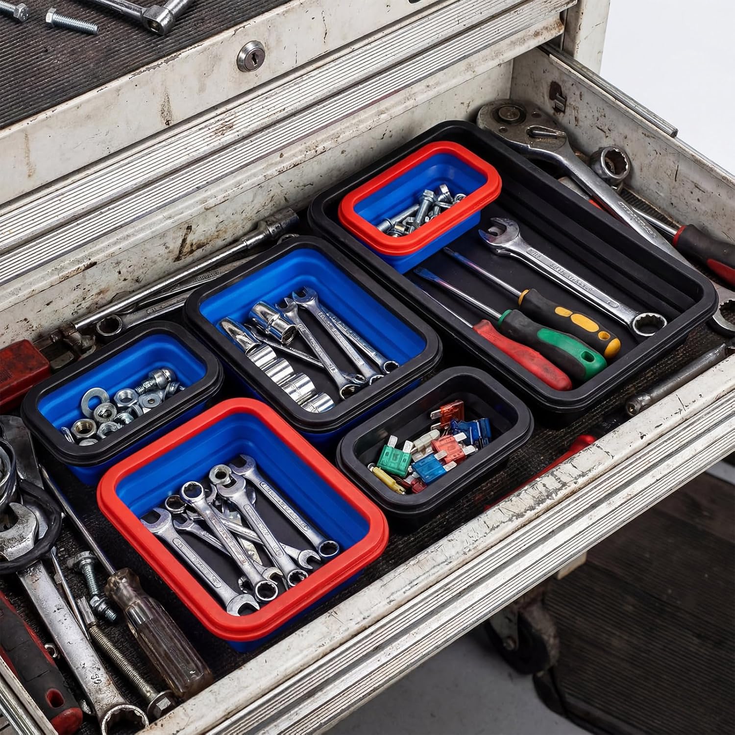 9 Pcs Collapsible Magnetic Parts Tray Set Foldable Tool Trays 3 Different Size Magnetic Parts Bowl for Screw Bolts Nuts Washers Pins Mechanic Tool Gifts for Men