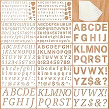 1/2, 3/4, 1, 2 Inch Letter Stencils for Painting, 14 Pieces, Reusable Plastic Number and Alphabet Stencils for Craft Projects (9.8 x 6.2 inches)