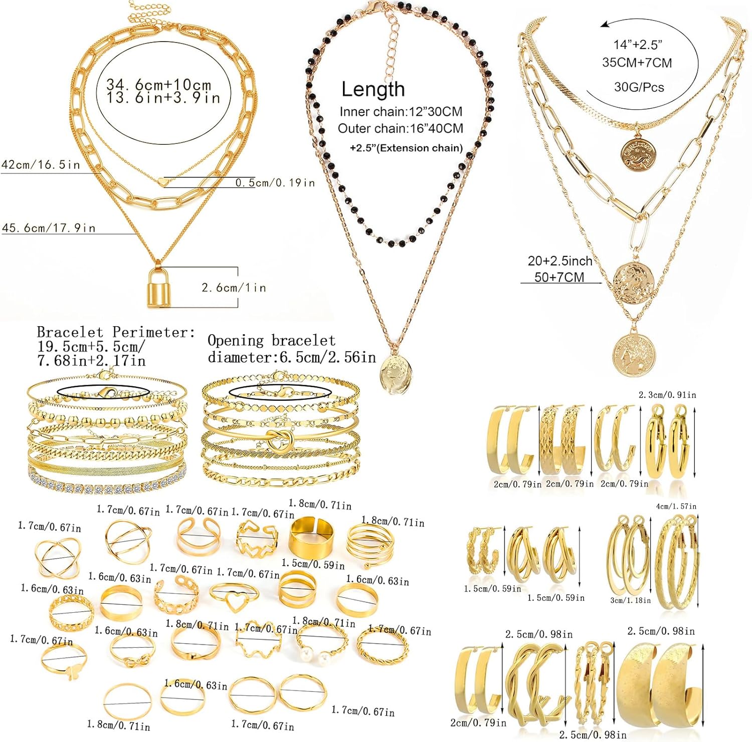 Gold Jewelry Sets for Women Fashion Costume Jewelry Gold Plated Necklace Anklet Bracelet Earrings Set - Image 6