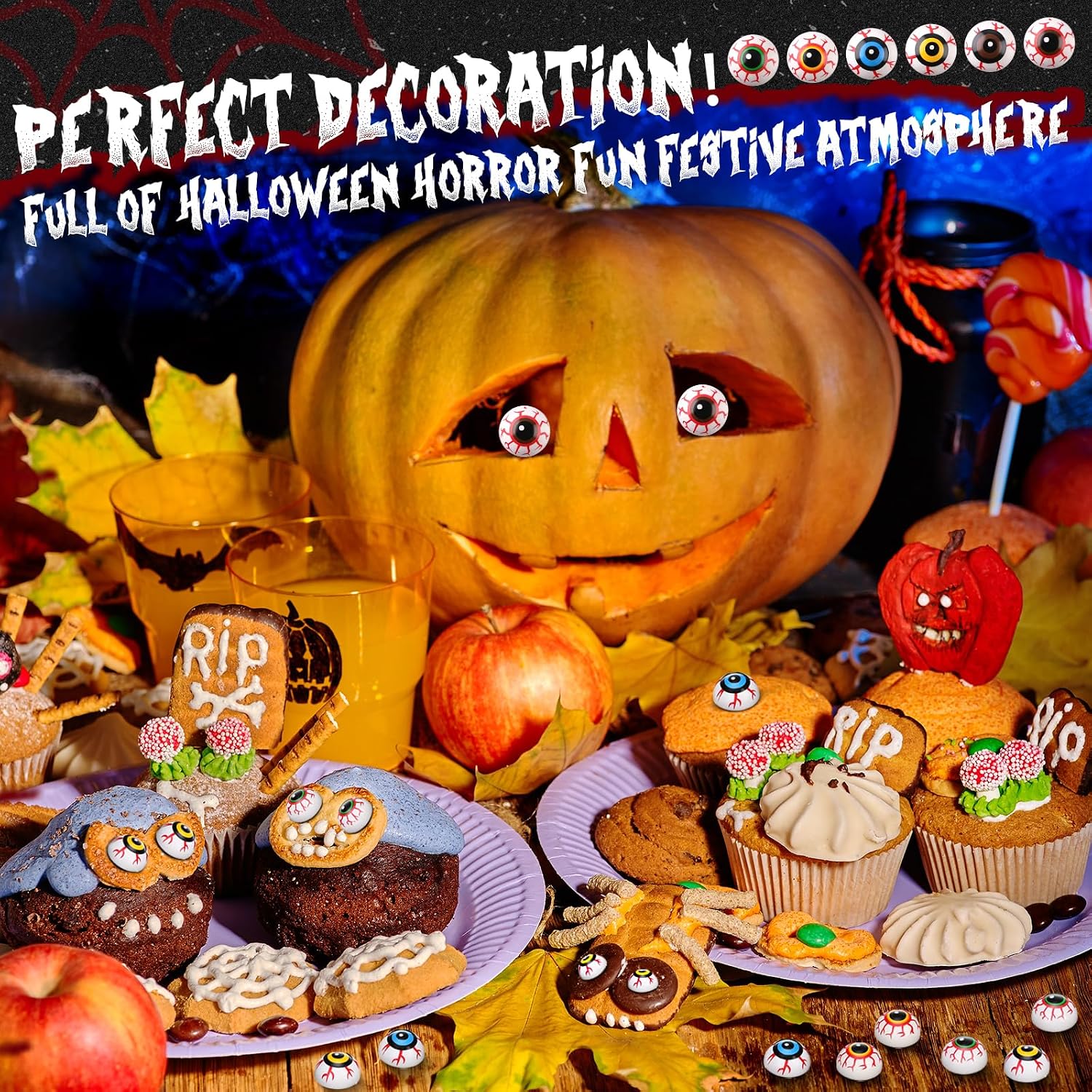 Skylety 64 Pcs Halloween Eye Balls 22 mm 0.87 Inch Realistic Fake Eyes Doll Scary Plastic Half Eyeball Prop for Halloween Party