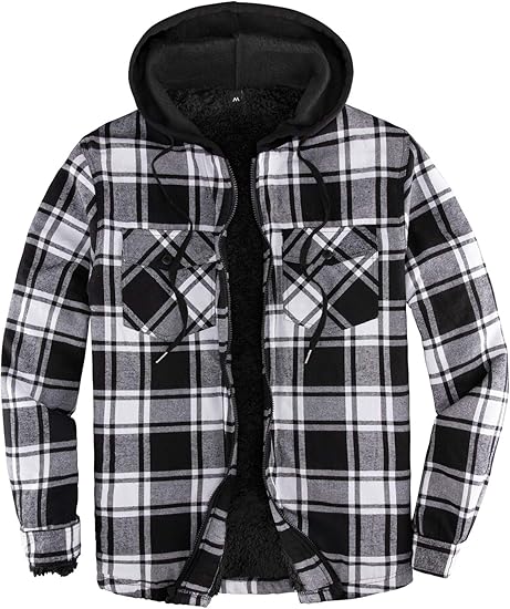 Mens sherpa lined flannel jacket with hood Clearance