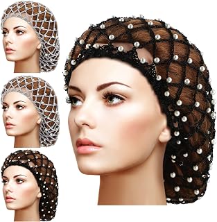 4 Pieces Snoods for Women Hair Net Pearl Crochet Mesh Hairnet Mesh Rayon Knit Hair Wrap Cover for Sleeping
