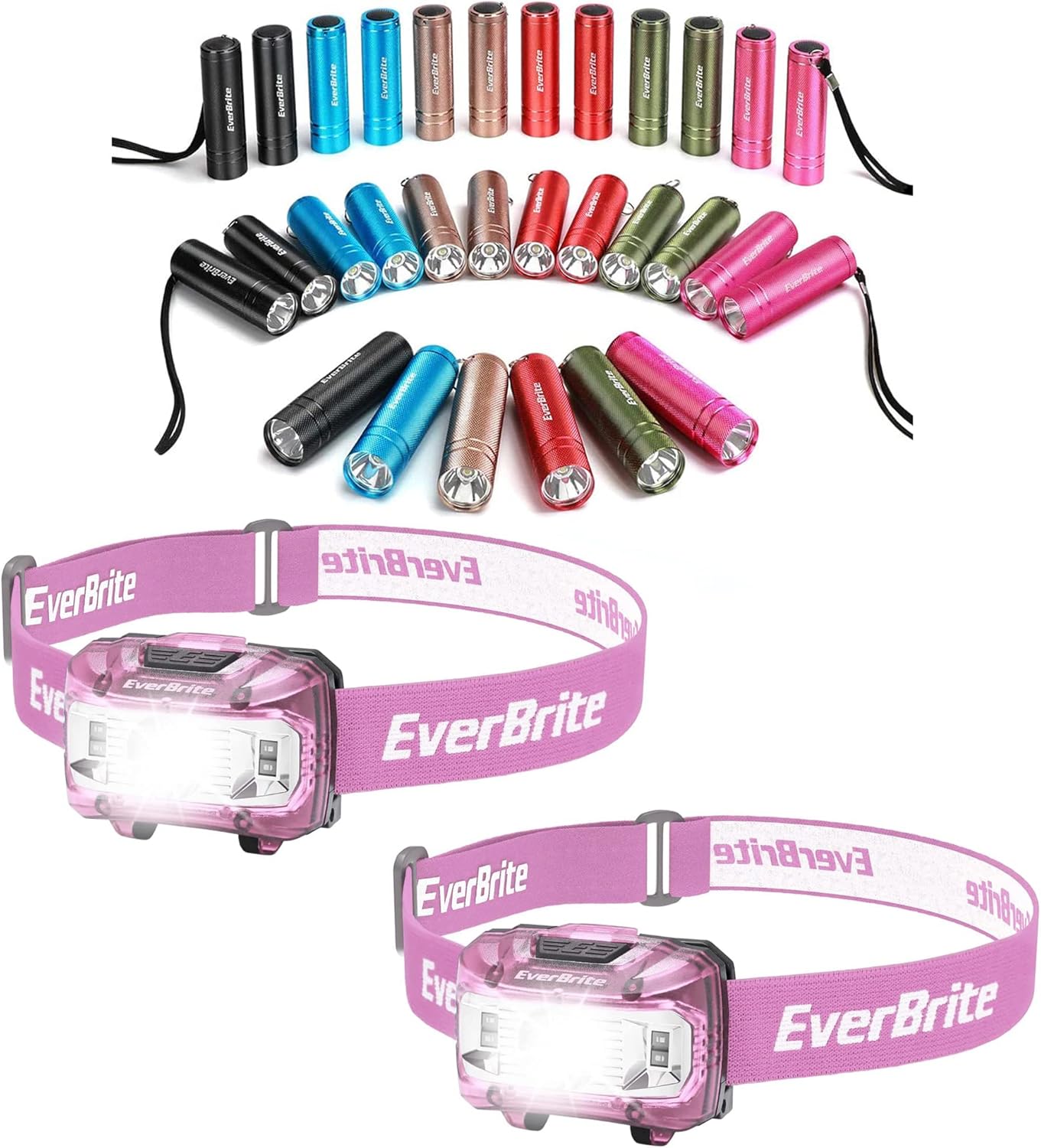 EverBrite 30-Pack Mini Flashlight Set and 2 Pack LED Headlamp