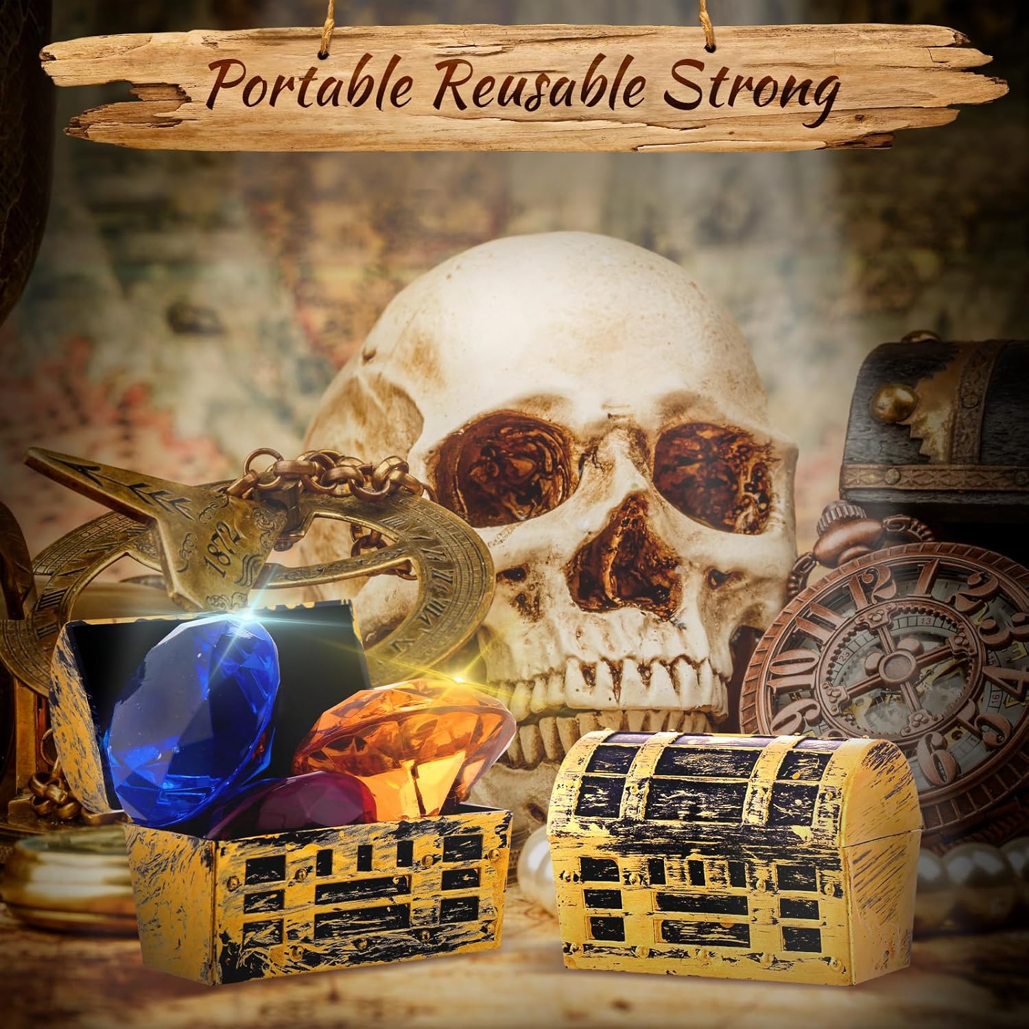 Thyle 100 Pcs Halloween Mini Plastic Pirate Treasure Chests with a Gold Finish Vintage Pirate Jewelry Box for Adults Birthday Halloween Party Favors Supplies(2.3 Inches)