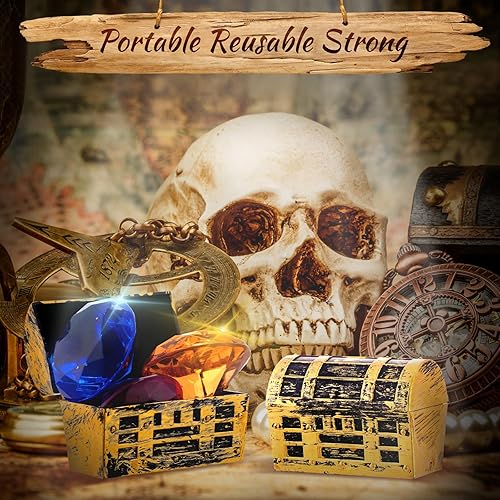 Miniatura 6 de Thyle 100 mini cofres de plástico pirata de Halloween con un acabado dorado, caja de joyería pirata vintage para adultos, cumpleaños, suministros de