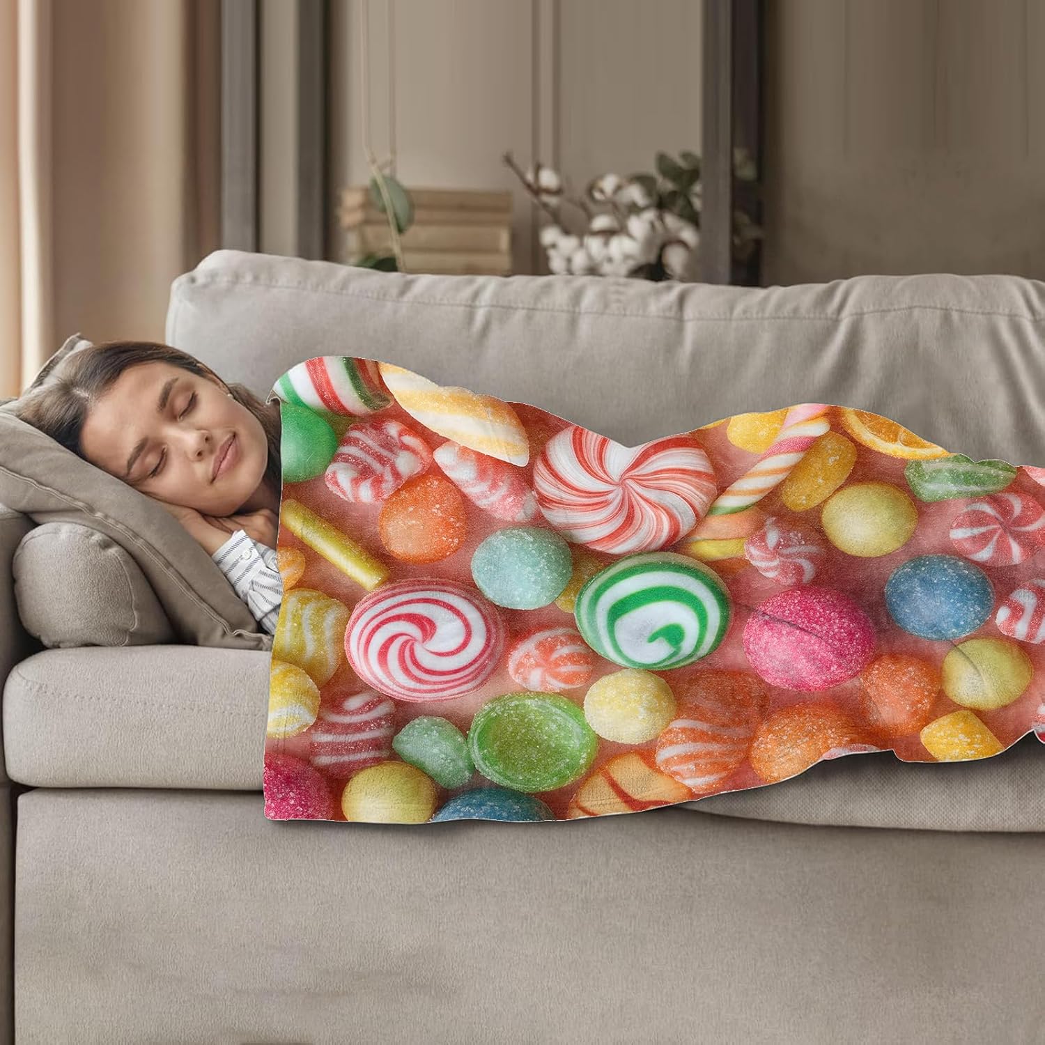 Candy Theme Throw Blanket, 50x60, Soft Flannel, Multicolor