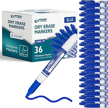 EXTRIC Blue Dry Erase Markers, 36 Count Whiteboard Markers Chisel Tip, Bulk Classroom White Board Marker Dry Erase, Low Odor Chisel Tip Erasable Markers
