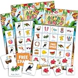 JarThenaAMCS 35Pcs Luau Party Bingo Game 24 Players Summer Hawaiian Aloha Bingo Cards for Adults Family Classroom Activities Tropical Birthday Party Favors