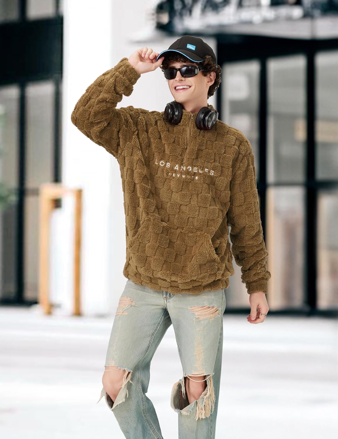 ZAFUL Mens Fuzzy Sherpa Sweatshirt Long Sleeve Fluffy Pullover Cozy Letter Print Fall Winter Warm Tops - Image 3