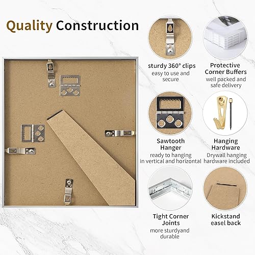 Miniatura 258 de Fun Memories Portarretratos de metal de 16 x 20 pulgadas con paspartú de 11 x 14 pulgadas, acabado de aluminio cepillado, parte delantera de vidrio