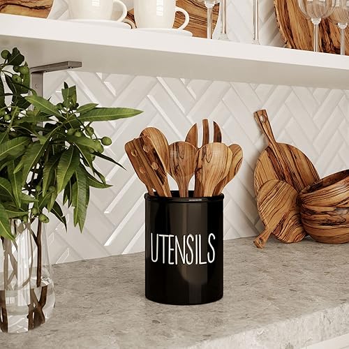 Miniatura 2 de Barnyard Designs Soporte de cerámica para utensilios de cocina de granja para encimera, utensilio decorativo de cocina para encimera, soporte para