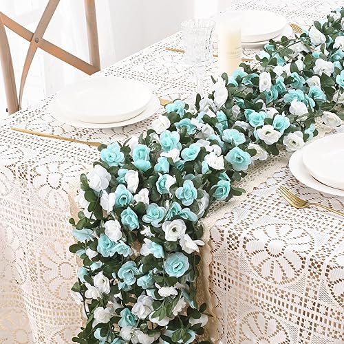 Miniatura 3 de BLEUM CADE 2 Piezas Guirnalda de Flores de 16.4 Pies Vides de Rosas Artificiales para Dormitorio, Lindas Vides Colgantes de Flores Falsas