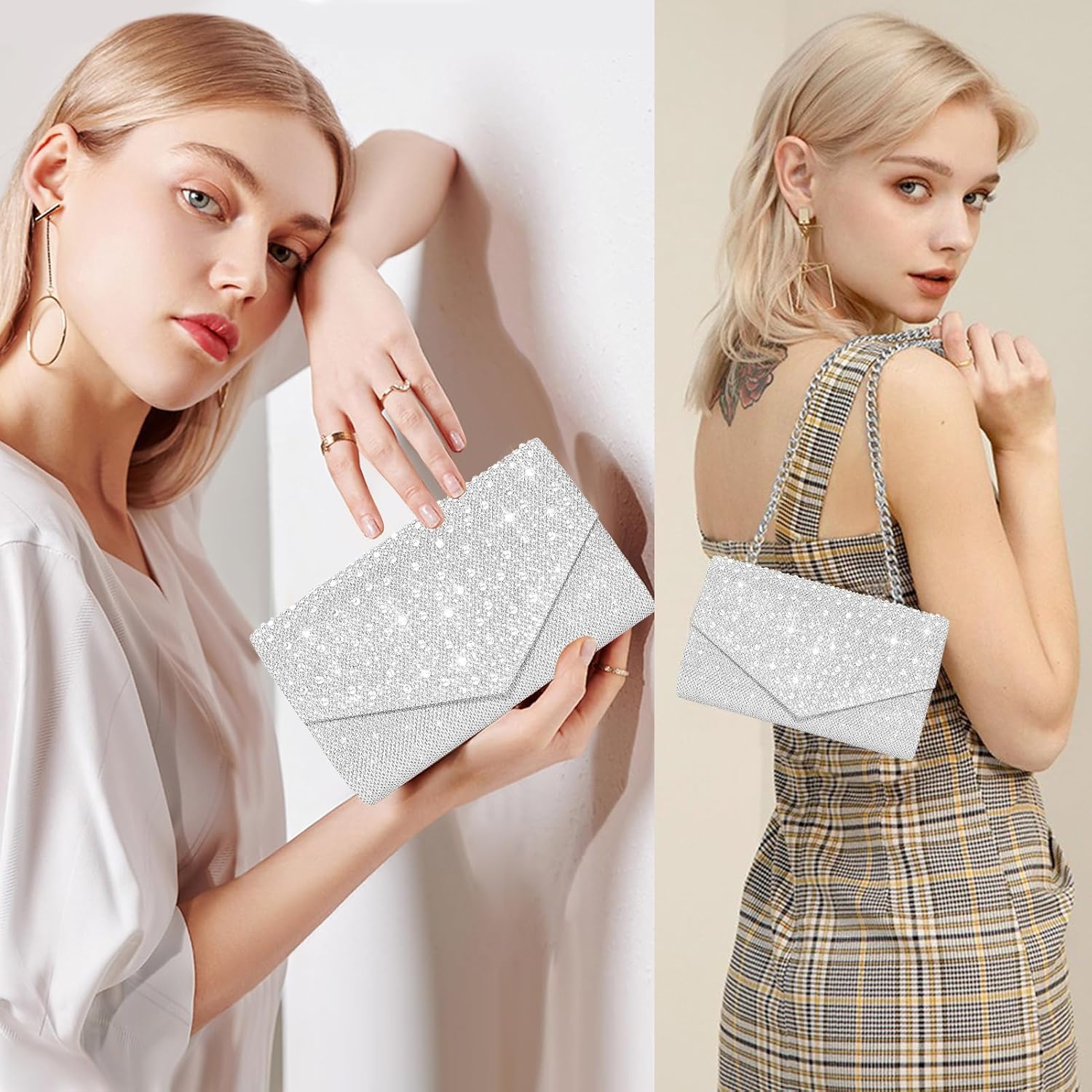 Women Evening Bag Clutch Rhinestone Envelope Party Handbag Bridal Prom Purse - Image 2