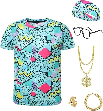 Boys 80s 90s Outfits Kids 6 Pcs Hip Hop Costumes for Theme Party